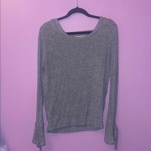 C Gray Fitted Long Sleeve Blouse with Tie Front